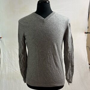 Mantovani Studio Sweater Men Large Gray 100% Cashmere Italy Soft Cozy V Neck